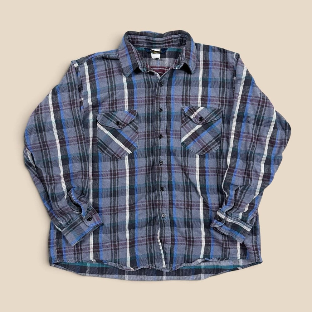 Vintage Oshkosh Bgosh Mens Blue Plaid Cotton Flannel Shirt Large 80s Workwear